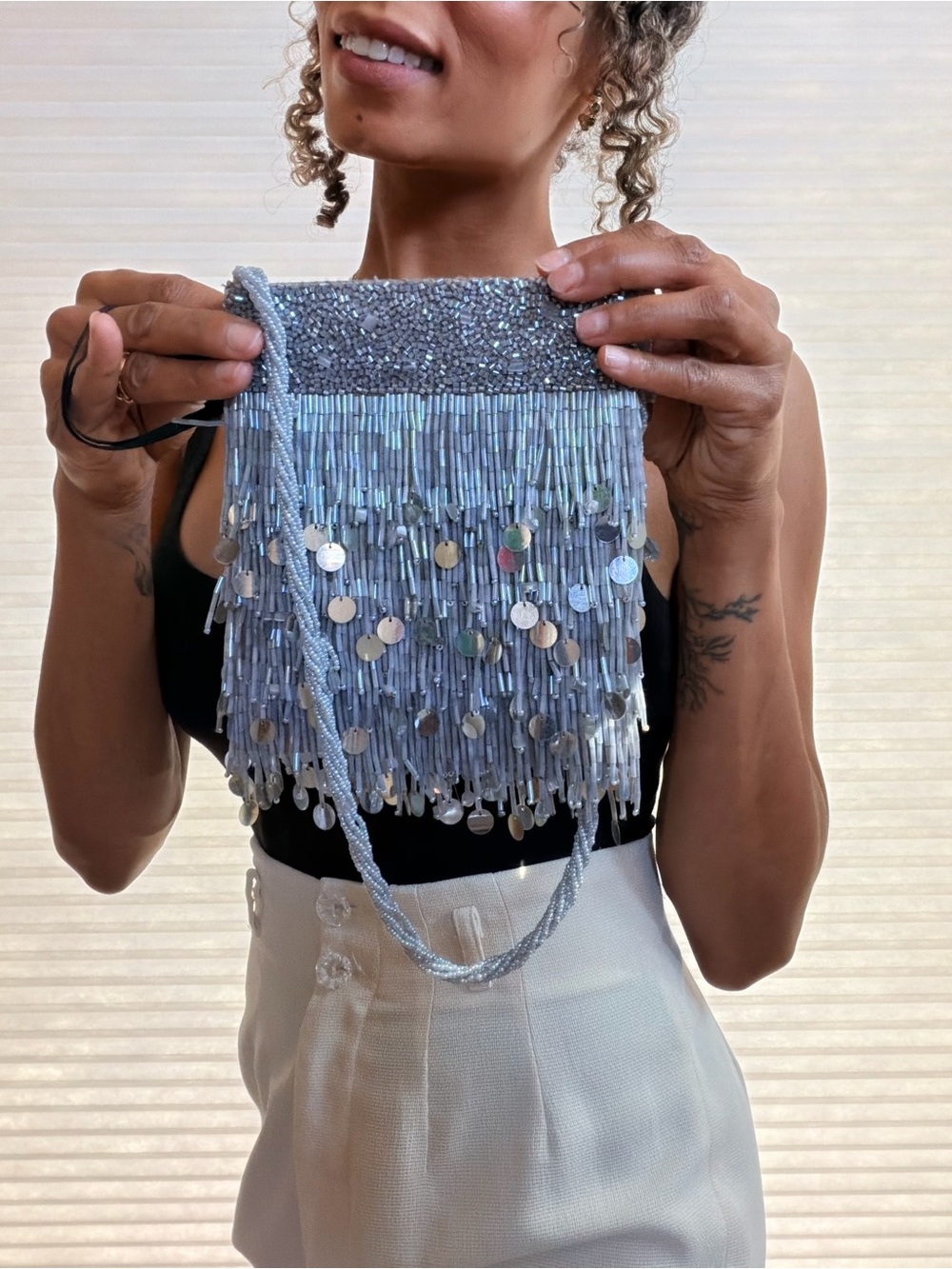 Handmade Dolce Vita Collection Sequin Mini Fringe Bag